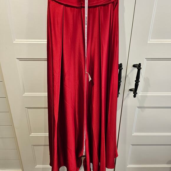 Mac Duggal 26606 Puff Sleeve A Line V Neck Satin Gown Long Dress Red Size 10 - Picture 11 of 11